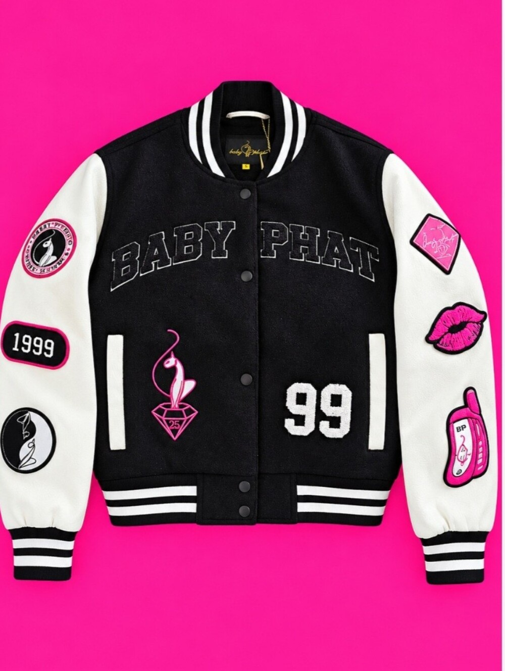 Baby Phat Women’s Varsity Jacket Size Small Black White Y2K NWT